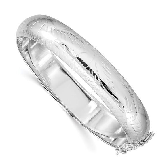 Kazi Luxury Sterling Silver Rhodium-plated D/C 12mm Fancy Hinged Bangle Bracelet